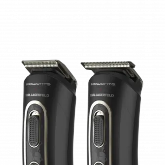Aparat de tuns parul si barba Rowenta x Karl Lagerfeld Trim & Style 12 in 1 TN911LF0, autonomie 120 min, capat pentru barba cu 2 piepteni, capat pentru par cu 6 piepteni, accesoriu nas&urechi, 6500 rpm, kit curatare&intretinere, husa, negru/rosu