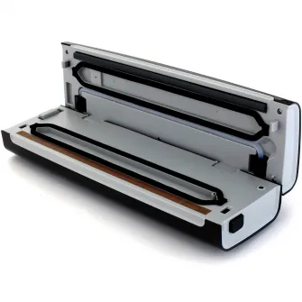 Aparat de vidat si sigilat Heinner Food Power 130 HAV-130BKSS, vidare si sigilare, vidare uscata/ umeda, rola pungi inclusa 20x200 cm, mini-cutter incorporat, compatibil cu pungi latime 30 cm, capacitate vidare 6 l/ min, 0.58 bar, 130W, argintiu