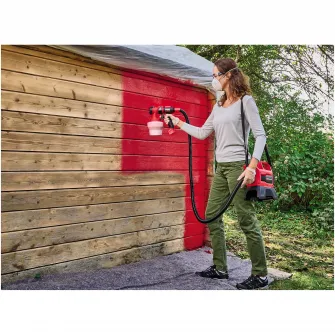 Aparat de vopsit pe acumulator Einhell Expert TE-SY 18/90 Li-Solo Power X-Change 18 V, debit 1000 ml/min, recipient 1200 ml, raport aer/ vopsea reglabil, inclus accesorii, livrat fara acumulator si incarcator