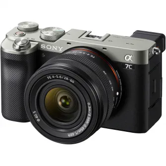 Aparat foto mirrorless Sony Alpha A7C, 24.2MP, Full-Frame, 4K + Obiectiv Sony FE28-60mm F4-5.6, Argintiu
