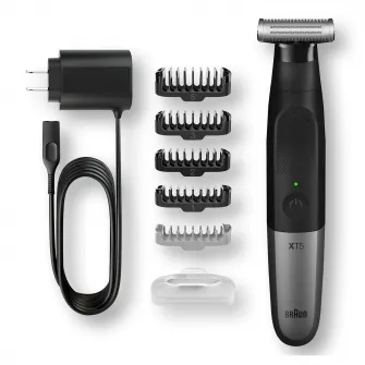 Aparat hibrid de barbierit si tuns barba Braun Series X XT5100 WetDry, 4 piepteni, 1 cap pentru ingrijire corporala, Negru