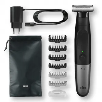 Aparat hibrid de barbierit si tuns barba Braun Series X XT5200 Wet&Dry, 5 piepteni, Negru/Argintiu