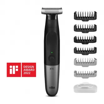 Aparat hibrid de barbierit si tuns barba Braun Series X XT5200 Wet&Dry, 5 piepteni, Negru/Argintiu