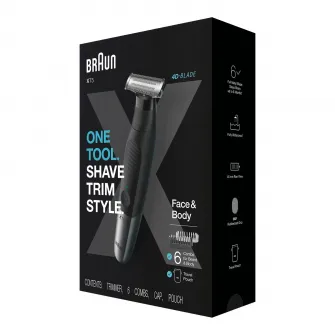 Aparat hibrid de barbierit si tuns barba Braun Series X XT5200 Wet&Dry, 5 piepteni, Negru/Argintiu