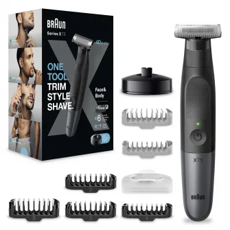 Aparat hibrid de barbierit si tuns barba Braun Series X XT5300 WetDry, Lama 4D, 6 piepteni, 1 capac de protectie, autonomie 45 minute, Husa ,Suport de incarcare, Negru
