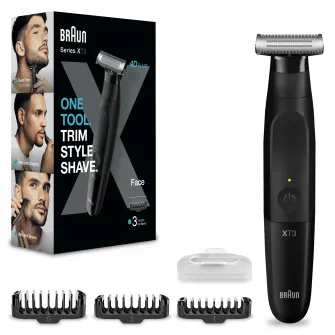 Aparat hibrid de barbierit si tuns pentru barbati Braun Series X XT3100 Wet&Dry, lama 4D, 3 piepteni, 1 capac, husa, Negru