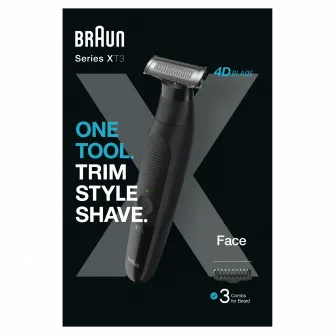 Aparat hibrid de barbierit si tuns pentru barbati Braun Series X XT3100 Wet&Dry, lama 4D, 3 piepteni, 1 capac, husa, Negru