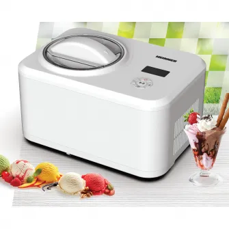 Aparat pentru preparat inghetata Heinner Glace HICM-150WHYG, Capacitate bol 1.5L, Compresor incorporat, Dsiplay LED, Timer, Mentinere la rece, Functie iaurt, Bol inghetata detasabil, 150W, Alb