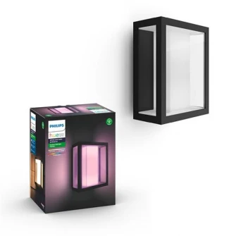 Aplica exterior LED RGBW integrat Philips Impress HUE, control inteligent cu Hue Bridge, 2x8W, 1200 lm, lumina alba/color, IP44, metal/sticla, Negru