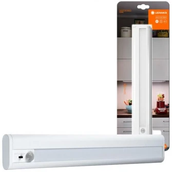 Aplica LED cu senzor de miscare PIR Ledvance Linear, 3W, 174 lm, A+, lumina neutra (4000K), IP20, alimentare cu baterii 4x 1.5 V LR6 (AA) incluse, montaj aplicat, 300 mm