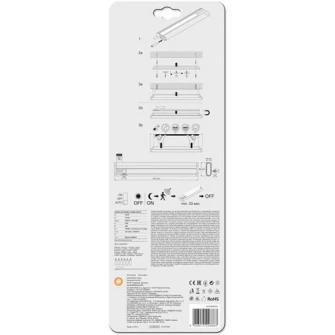 Aplica LED cu senzor de miscare PIR Ledvance Linear, 3W, 174 lm, A+, lumina neutra (4000K), IP20, alimentare cu baterii 4x 1.5 V LR6 (AA) incluse, montaj aplicat, 300 mm
