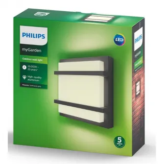 Aplica LED integrat pentru exterior Philips my Garden Petronia, 1x12W (83W), lumina alba calda, IP44, Antracit
