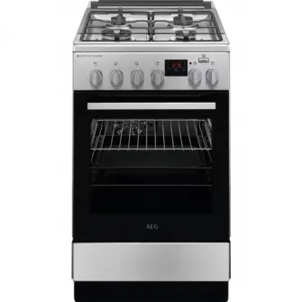 Aragaz AEG CKB56490BM, Mixt, 4 arzatoare , Siguranta plita, Aprindere integrata, Gratare fonta, Cuptor electric, SteamBake, AirFry, Timer, Grill electric, Clasa A, 50 cm, Inox