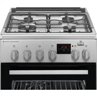 Aragaz AEG CKB56490BM, Mixt, 4 arzatoare , Siguranta plita, Aprindere integrata, Gratare fonta, Cuptor electric, SteamBake, AirFry, Timer, Grill electric, Clasa A, 50 cm, Inox