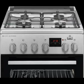 Aragaz AEG CKB56490BW, Mixt, 4 arzatoare , Siguranta plita, Aprindere integrata, Gratare fonta, Cuptor electric, SteamBake, AirFry, Timer, Grill electric, Clasa A, 50 cm, Alb