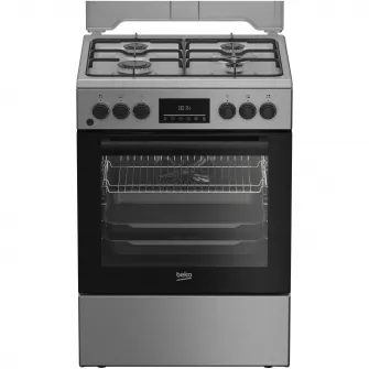Aragaz Beko FBSM62320TXD, Mixt, 4 arzatoare, 72 l, Aprindere electrica, SteamShine Cleaning, Clasa A, 60 cm, Inox