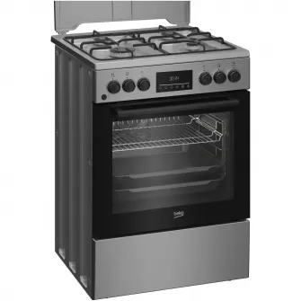 Aragaz Beko FBSM62320TXD, Mixt, 4 arzatoare, 72 l, Aprindere electrica, SteamShine Cleaning, Clasa A, 60 cm, Inox