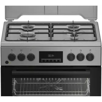 Aragaz Beko FBSM62320TXD, Mixt, 4 arzatoare, 72 l, Aprindere electrica, SteamShine Cleaning, Clasa A, 60 cm, Inox