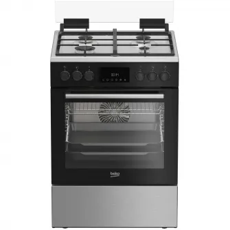 Aragaz Beko FBSM62530DXMS, Mixt, 4 arzatoare, Aprindere electrica integrata, Gratare din fonta, Autocuratare catalitica, Grill, Gatire 3D, Timer, LED, 60 cm, Inox