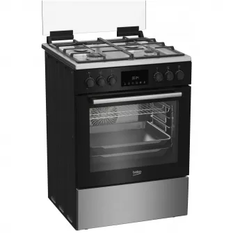 Aragaz Beko FBSM62530DXMS, Mixt, 4 arzatoare, Aprindere electrica integrata, Gratare din fonta, Autocuratare catalitica, Grill, Gatire 3D, Timer, LED, 60 cm, Inox