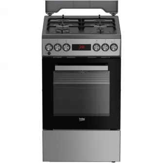 Aragaz Beko FSM52331TXDS, Mixt, 4 arzatoare, 3D cooking, Cuptor electric, High-Efficiency Gas Burner. Gatire asistata de abur, SteamShine Cleaning, 8 functii, 60 cm, Clasa A, Inox