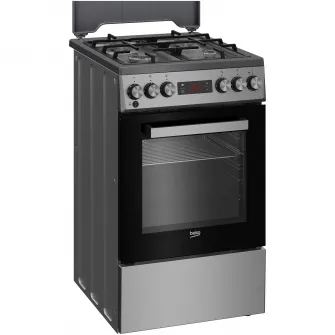 Aragaz Beko FSM52331TXDS, Mixt, 4 arzatoare, 3D cooking, Cuptor electric, High-Efficiency Gas Burner. Gatire asistata de abur, SteamShine Cleaning, 8 functii, 60 cm, Clasa A, Inox