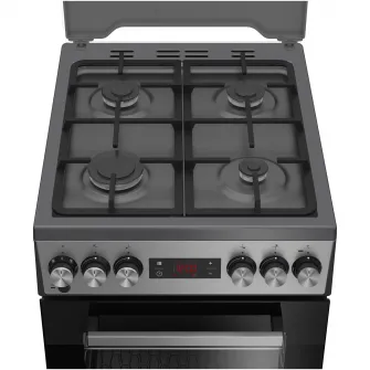 Aragaz Beko FSM52331TXDS, Mixt, 4 arzatoare, 3D cooking, Cuptor electric, High-Efficiency Gas Burner. Gatire asistata de abur, SteamShine Cleaning, 8 functii, 60 cm, Clasa A, Inox