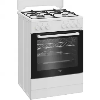 Aragaz Beko FSST62110DW, Mixt, 4 arzatoare cu eficienta ridicata, Aprindere electrica, Grill, Rotisor, Clasa A, 60 cm, Alb