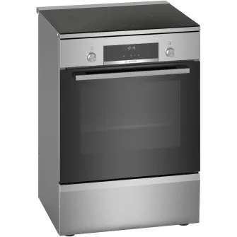 Aragaz Bosch HLS59D351, Electric, Plita inductie, 4 zone gatit , Control electronic, Cuptor electric, 66 L, Grill, Autocuratare EcolClean + hidrolitica, 3D Hotair, 2 suporti telescopici, sertar depozitare, Timer, 60 cm, Inox