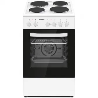 Aragaz electric Heinner HFSC-S56E4HMWH, 50X60CM, 4 plite electrice, cuptor electric, clasa A, grill, ventilatie, 50x60cm, alb