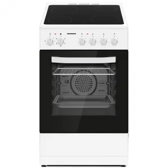 Aragaz electric Heinner HFSC-S56E4VWH, plita vitroceramica, 4 zone de gatit, cuptor electric, clasa A, grill, ventilatie, 50x60 cm, alb