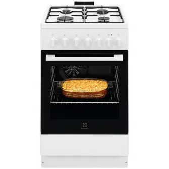 Aragaz Electrolux LKK520032W, Mixt, 4 arzatoare , Siguranta plita, Aprindere integrata, Cuptor electric, SteamBake, AirFry, Timer, Grill electric, Clasa A, 50 cm, Alb