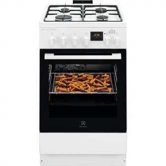 Aragaz Electrolux LKK560232W, Mixt, 4 arzatoare, Siguranta plita, aprindere integrata, SteamBake, AirFry, Timer, Grill, Clasa A, Alb