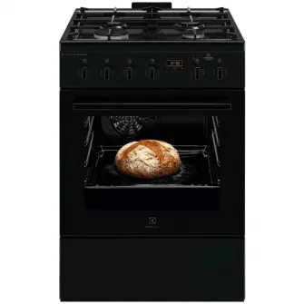 Aragaz Electrolux LKK660220K, Mixt, 4 arzatoare , Siguranta plita, Aprindere integrata, Cuptor electric, Plus Steam, AirFry, Timer, Grill electric, Clasa A, 60 cm, Negru