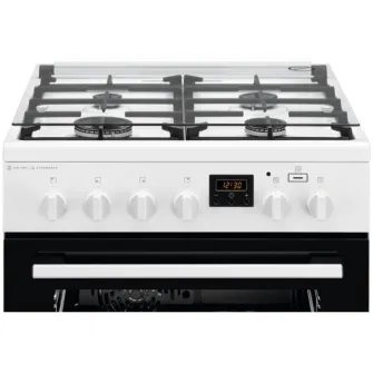 Aragaz Electrolux LKK660220W, Mixt, 4 arzatoare , Siguranta plita, Aprindere integrata, Cuptor electric, Plus Steam, AirFry, Timer, Grill electric, Clasa A, 60 cm, Alb