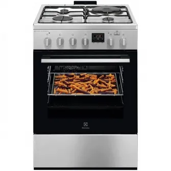 Aragaz Electrolux LKM660222X, Mixt, 3 arzatoare / 1 zona de gatit, Cuptor electric, SteamBake, AirFry, Timer, Grill electric, Clasa A, 60 cm, Inox antiamprenta