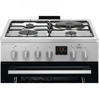 Aragaz Electrolux LKM660222X, Mixt, 3 arzatoare / 1 zona de gatit, Cuptor electric, SteamBake, AirFry, Timer, Grill electric, Clasa A, 60 cm, Inox antiamprenta