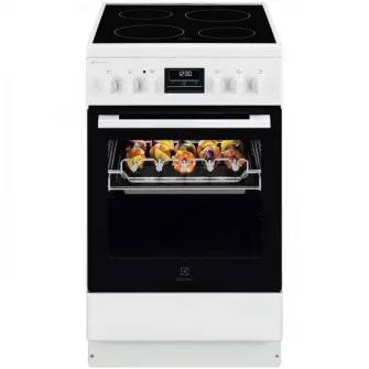 Aragaz Electrolux LKR540267W, Electric, Vitroceramica, 4 zone de gatit, Raft BBQ, Timer electronic, Grill, Iluminare cuptor, Clasa A, 50 cm, Alb