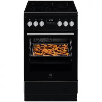 Aragaz Electrolux LKR564275K, Vitroceramica, 4 zone de gatit, SteamBake, Timer cu display electronic, Autocuratare catalitica, Iluminare cuptor, Grill, Clasa A, 50 cm, Negru