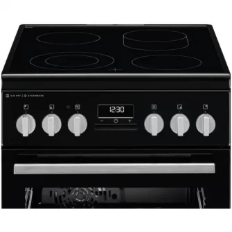 Aragaz Electrolux LKR564275K, Vitroceramica, 4 zone de gatit, SteamBake, Timer cu display electronic, Autocuratare catalitica, Iluminare cuptor, Grill, Clasa A, 50 cm, Negru
