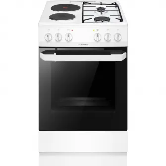 Aragaz Hansa FCMW58049, 3 arzatoare/ 1 zona de gatire, Mixt, Grill, Rotisor, Timer, Clasa A, 60 cm, Alb