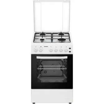 Aragaz Heinner HFSC-S50LITGWH, Gaz, 4 arzatoare, Aprindere electrica plita/cuptor, Dispozitiv de siguranta plita/cuptor, Timer, Grill, Lumina cuptor, 50 cm, Alb