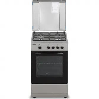 Aragaz Heinner HFSC-SME50BRW, Gaz, 4 arzatoare, Dispozitiv siguranta plita si cuptor, 50 cm, Argintiu