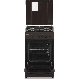 Aragaz Heinner HFSC-SME50BRW, Gaz, 4 arzatoare, Dispozitiv siguranta plita si cuptor, 50 cm, Maro
