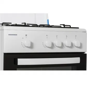 Aragaz Heinner HFSC-SME50WH, Gaz, 4 arzatoare, Dispozitiv siguranta plita si cuptor, 50 cm, Alb
