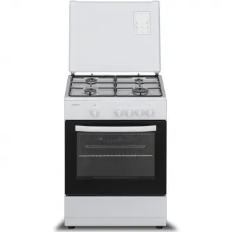 Aragaz Heinner HFSC-SME60WH, Gaz, 4 arzatoare, Dispozitiv siguranta plita si cuptor, 60 cm, Alb