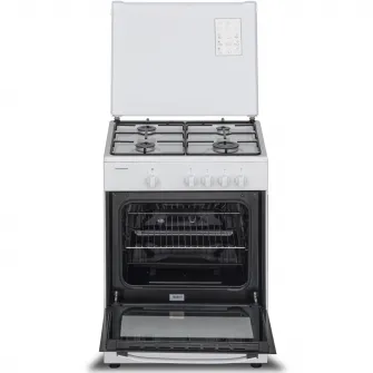 Aragaz Heinner HFSC-SME60WH, Gaz, 4 arzatoare, Dispozitiv siguranta plita si cuptor, 60 cm, Alb
