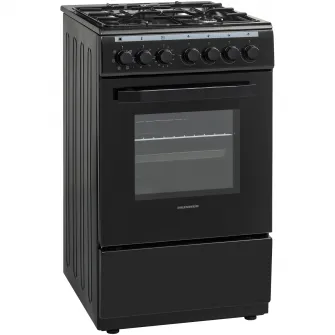 Aragaz Heinner HFSC-V60LITGC-BK, Mixt, 4 arzatoare, Aprindere electrica plita, Dispozitiv de siguranta plita, Cuptor electric, 6 functii, Timer, Grill, Duze GPL incluse, Tava si gratar cromat, 60 cm, Negru