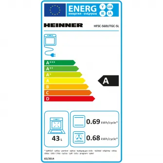 Aragaz mixt Heinner HFSC-S60LITGC-SL, 4 arzatoare, aprindere electrica plita, cuptor electric, clasa A, timer, grill, ventilatie, sertar inferior vase, 50x60 cm, argintiu