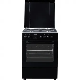 Aragaz mixt Heinner HFSC-S66FDCC-IBK, digital, 4 arzatoare, cuptor electric, autocuratare catalitica, timer, grill, ventilatie, aprindere electrica plita, sertar inferior vase, 60x60 cm, negru